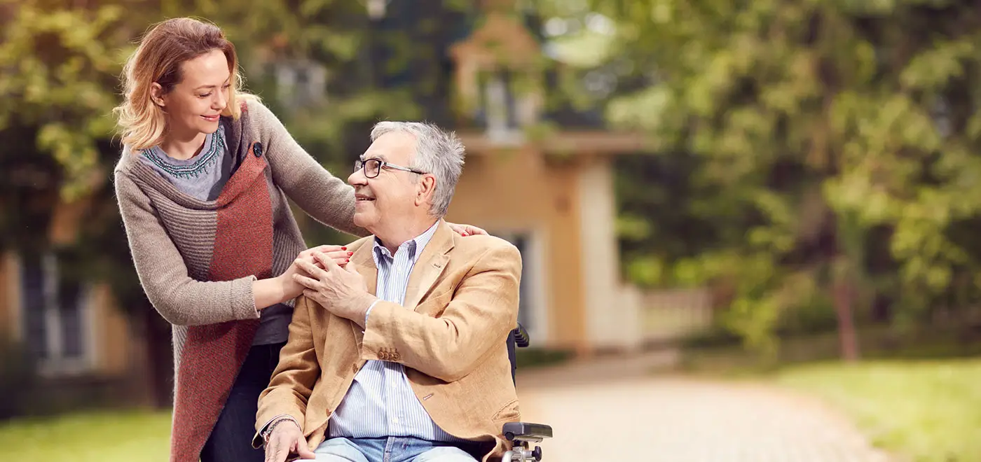 Woman and elderly man defining a new normalcy